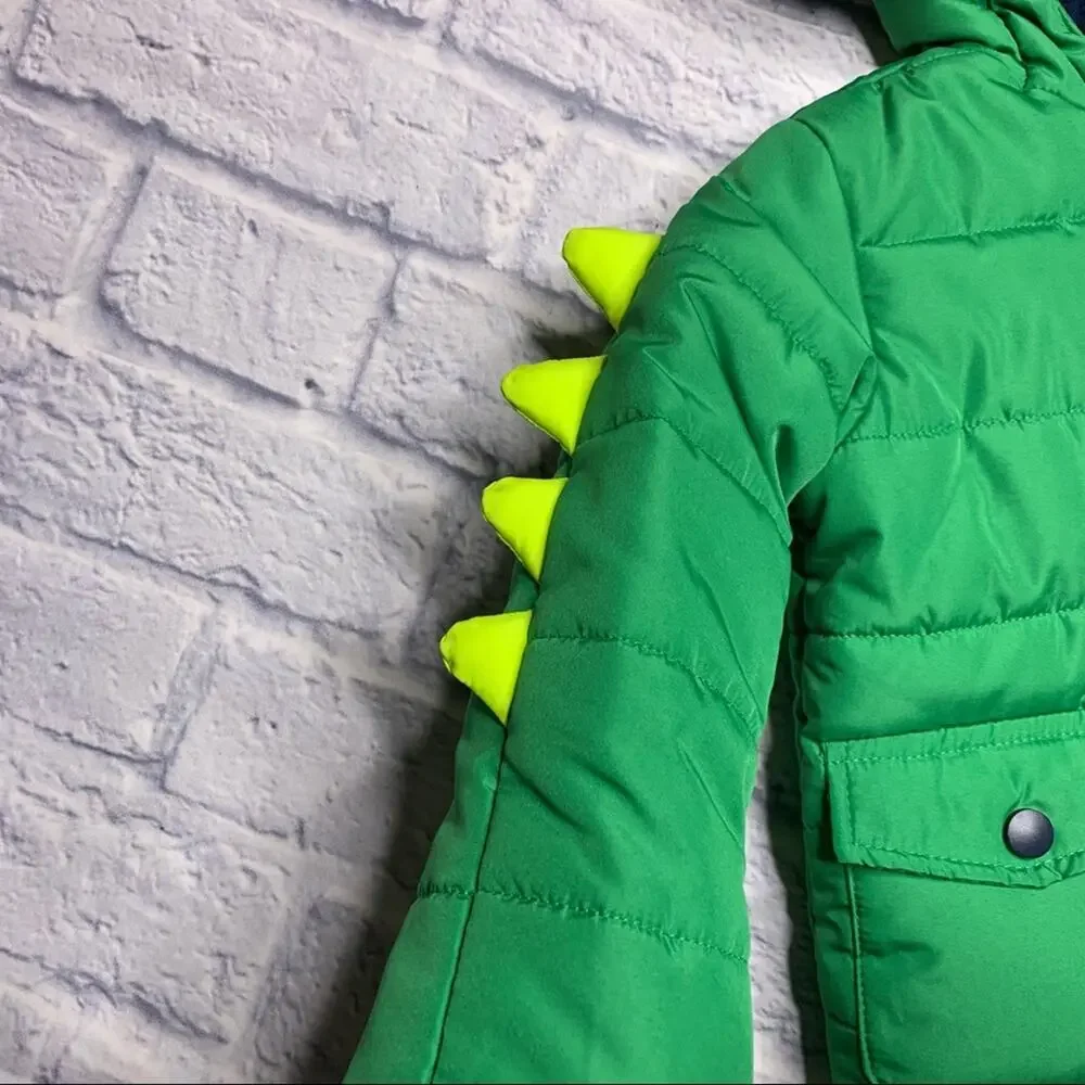 Little Me Green Monster Hooded Puffer Jacket in Green